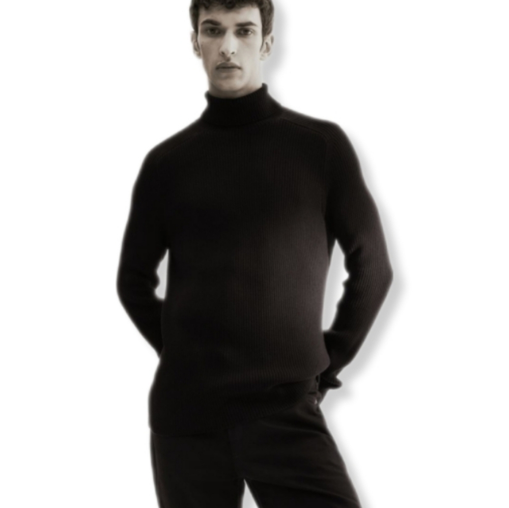 H&M Men's Muscle Fit Turtleneck Sweater-Black S